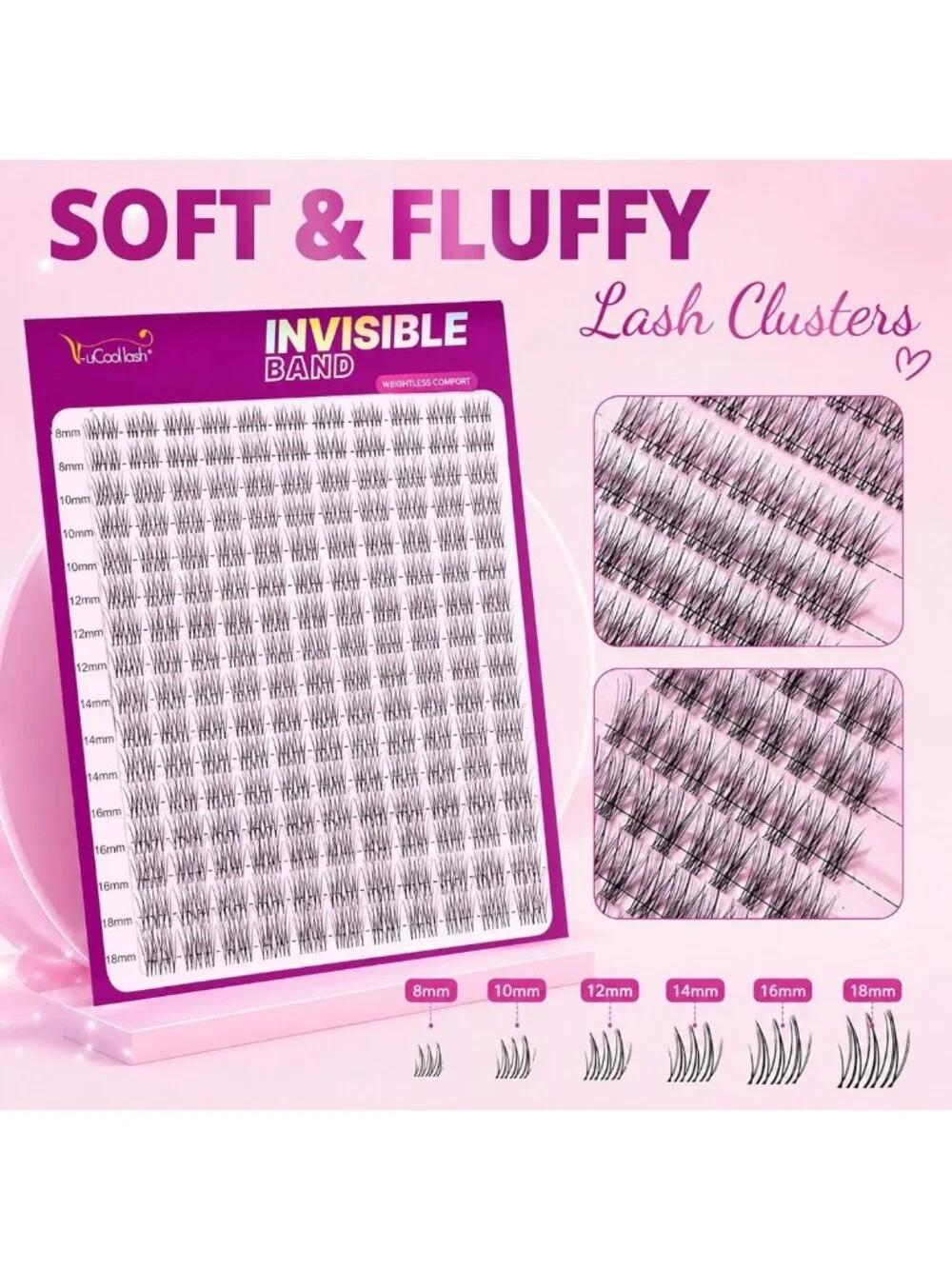 Natural Wispy Lash Clusters Kit - Invisible Band, 8-18mm Length, Fluffy Volume